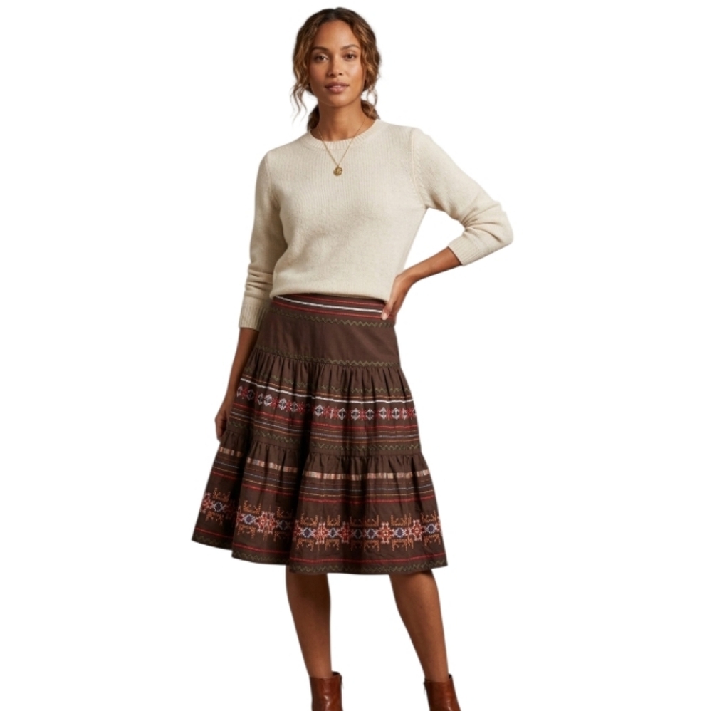 Bernardo Chocolate Brown Pleated Embroidered Skirt Size 10